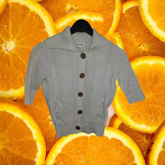 Calvin Klein Short Sleeve Button Up Sweater with Pockets Size XS - Picture 1 of 7